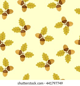 Seamless pattern with oak autumn leaves and acorns. Perfect for wallpapers, wrapping papers, pattern fills, textile, autumn greeting cards, Thanksgiving Day cards