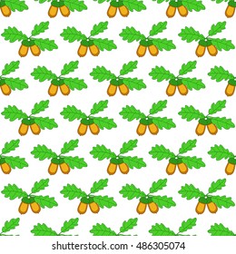 Seamless pattern of the oak branch with acorn fruits