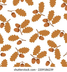 Seamless pattern oak branches acorn leaves vector illustration