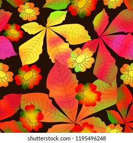Seamless pattern of oak and chestnut leaves. Endless texture for fabric or wallpaper. Autumn background