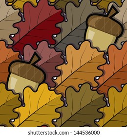 Seamless pattern with oak leaves and acorns