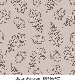 Seamless pattern with oak leaves and acorns
