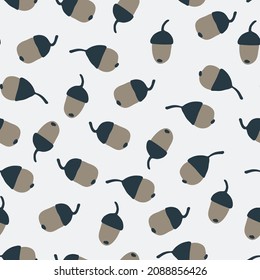 Seamless pattern with oak leaves acorns on sky blue background. Autumn concept. For surface design and other design projects