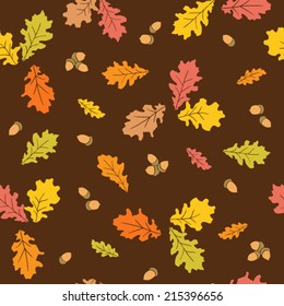 Seamless pattern of oak leaves and acorns