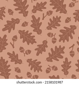 seamless pattern with oak leaves and acorns, vector background