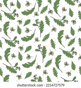 Seamless pattern with oak leaves and acorns.