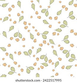 Seamless pattern with oak leaves and acorns. Vector illustration.