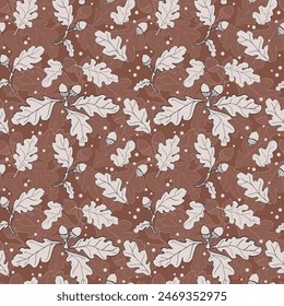 Seamless pattern with oak leaves and acorns, vector illustration