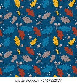 Seamless pattern with oak leaves and acorns, vector illustration