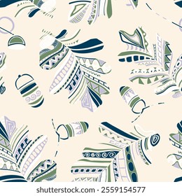 Seamless pattern with oak leaves and acorns. Vector illustration.