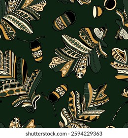 Seamless pattern with oak leaves and acorns. Vector illustration.