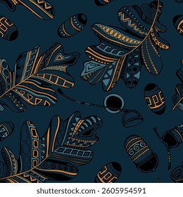 Seamless pattern with oak leaves and acorns. Vector illustration.
