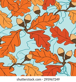 seamless pattern with oak leaves and acorns, vector illustration
