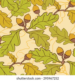 seamless pattern with oak leaves and acorns, vector illustration