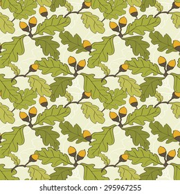 seamless pattern with oak leaves and acorns, vector illustration