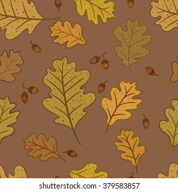 Seamless pattern with oak leaves and acorns. Can be used for wallpaper, pattern fills, greeting cards, webpage backgrounds, wrapping paper or fabric. Vector illustration. EPS 10.