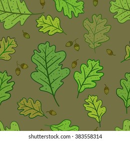Seamless pattern with oak leaves and acorns. Can be used for wallpaper, pattern fills, greeting cards, webpage backgrounds, wrapping paper or fabric. Vector illustration. EPS 10.