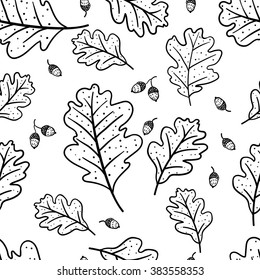 Seamless pattern with oak leaves and acorns. Can be used for wallpaper, pattern fills, greeting cards, webpage backgrounds, wrapping paper or fabric. Vector illustration. EPS 10.