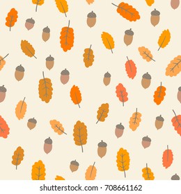 Seamless pattern with oak leaves and acorns