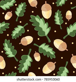 Seamless pattern with oak leaves and acorns, nature, textile, background, paper