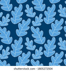 Seamless pattern with oak leaves . Blue and white. Vector illustration