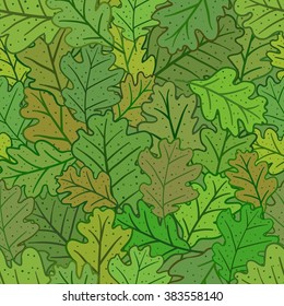 Seamless pattern with oak leaves. Can be used for wallpaper, pattern fills, greeting cards, webpage backgrounds, wrapping paper or fabric. Vector illustration. EPS 10.