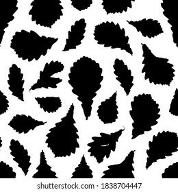 Seamless pattern Oak leaves collection. nature scandinavian style background. Nursery decor trend of the season, black silhouette isolated on white. Can be used for Gift wrap fabric wallpapers. Vector