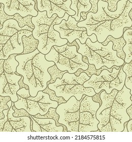 Seamless pattern with oak leaves. Hand drawn vector illustration, flat color design.