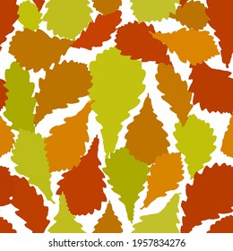Seamless pattern Oak leaves. nature scandinavian style background. Nursery decor trend of the season, orange maroon sage green silhouette on white. Can be used for Gift wrap fabric wallpapers. Vector