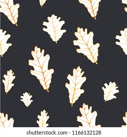 seamless pattern of oak leaves on a dark background in EPS 10
