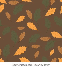 Seamless pattern. Oak leaves on a  braun background. It can be used for printing on fabric, wallpaper and wrapping