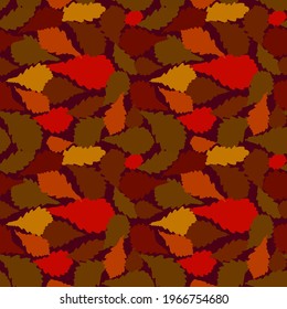 Seamless pattern, Oak leaves. Scandinavian nature style background. Nursery decor trend of the season, crimson orange maroon burgundy silhouette. Can be used for Gift wrap fabric wallpapers. Vector