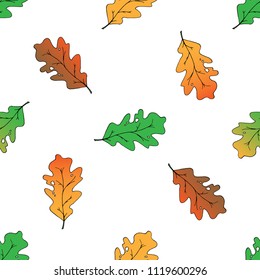 Seamless pattern from oak leaves. Vector illustration of a seamless background from autumn oak leaves. Hand drawn autumn leaves.