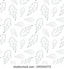 Seamless pattern with oak leaves. Vector isolated background with fallen leaf outlines. Texture for textile or wrapping paper.