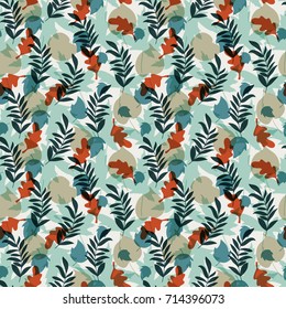 Seamless pattern with oak, maple, aspen leaves and plants on white background. Perfect for wallpaper, gift paper, autumn greeting cards.