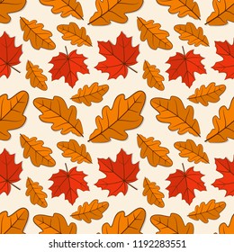 Seamless pattern with oak and maple autumn leaves. Vector illustration.