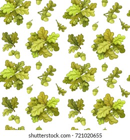 Seamless pattern from oak tree branches and acorns object isolated on white background