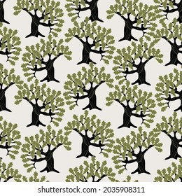 seamless pattern with oak trees. hand drawn. vector design for paper, fabric and other surface