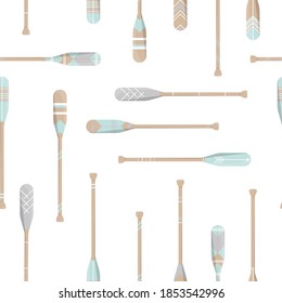 Seamless pattern with oars paddle silhouette on white background. Printble ornament for home decor in trend style. Vector Illustration