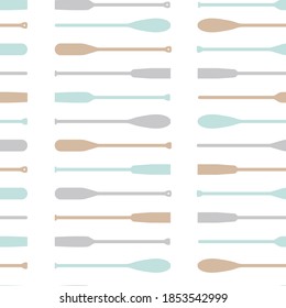 Seamless pattern with oars paddle silhouette on white background. Printble ornament for home decor in trend style. Vector Illustration