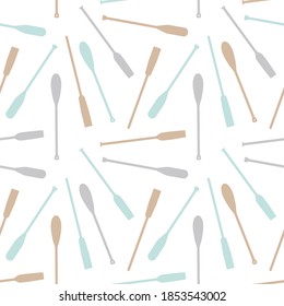 Seamless pattern with oars paddle silhouette on white background. Printble ornament for home decor in trend style. Vector Illustration