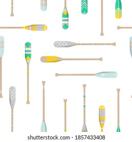 Seamless pattern with oars paddle silhouette on white background. Printble ornament for home decor in trend style. Vector Illustration