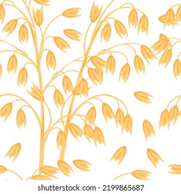 Seamless pattern Oat agriculture plant with ears grain vector illustration on white background