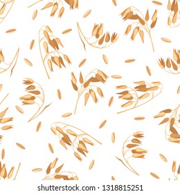 Seamless pattern with oat branches isolated on white background. Organic food. Design element for packaging, wallpaper or textile. Vector illustration.