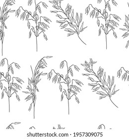 Seamless pattern with oats plant, oatmeal herb