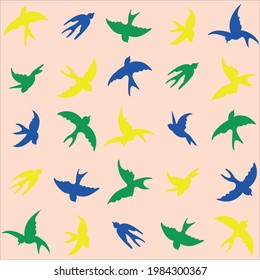 seamless pattern with oaz-colored birds on beige	
