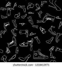 Seamless pattern of object of footwear and woman sign.
