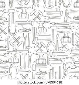 Seamless pattern with objects on blacksmith theme on an isolated background