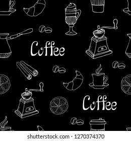 Seamless pattern of objects on the theme of "coffee"