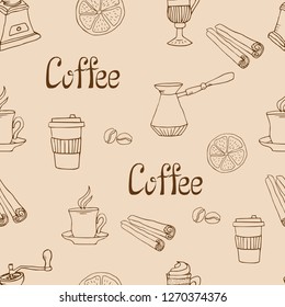 Seamless pattern of objects on the theme of "coffee"